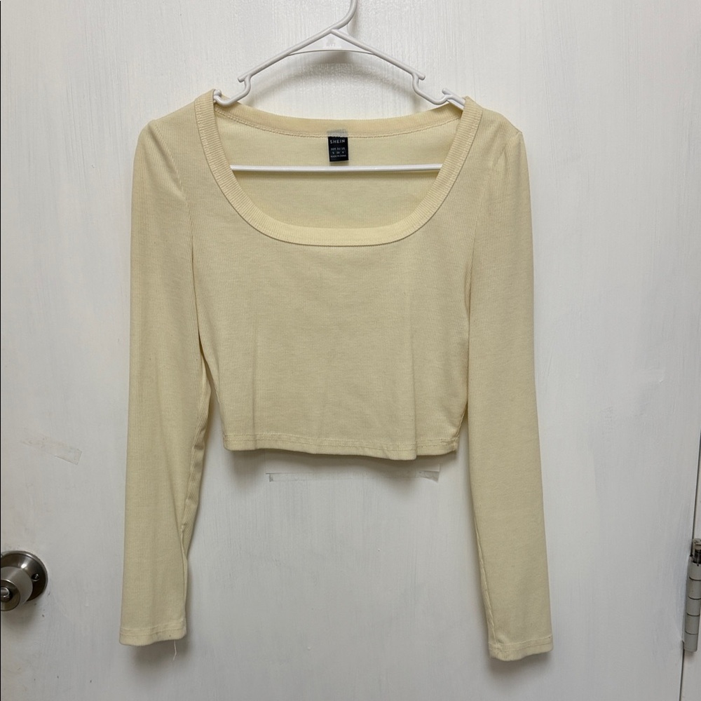 SHEIN Cream Long Sleeve Crop Top
